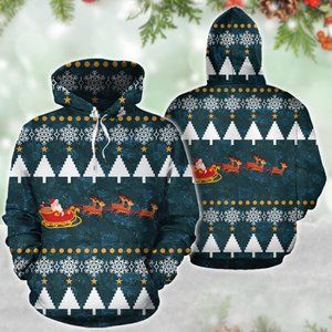Santa claus with sambar deer hoodie all over print